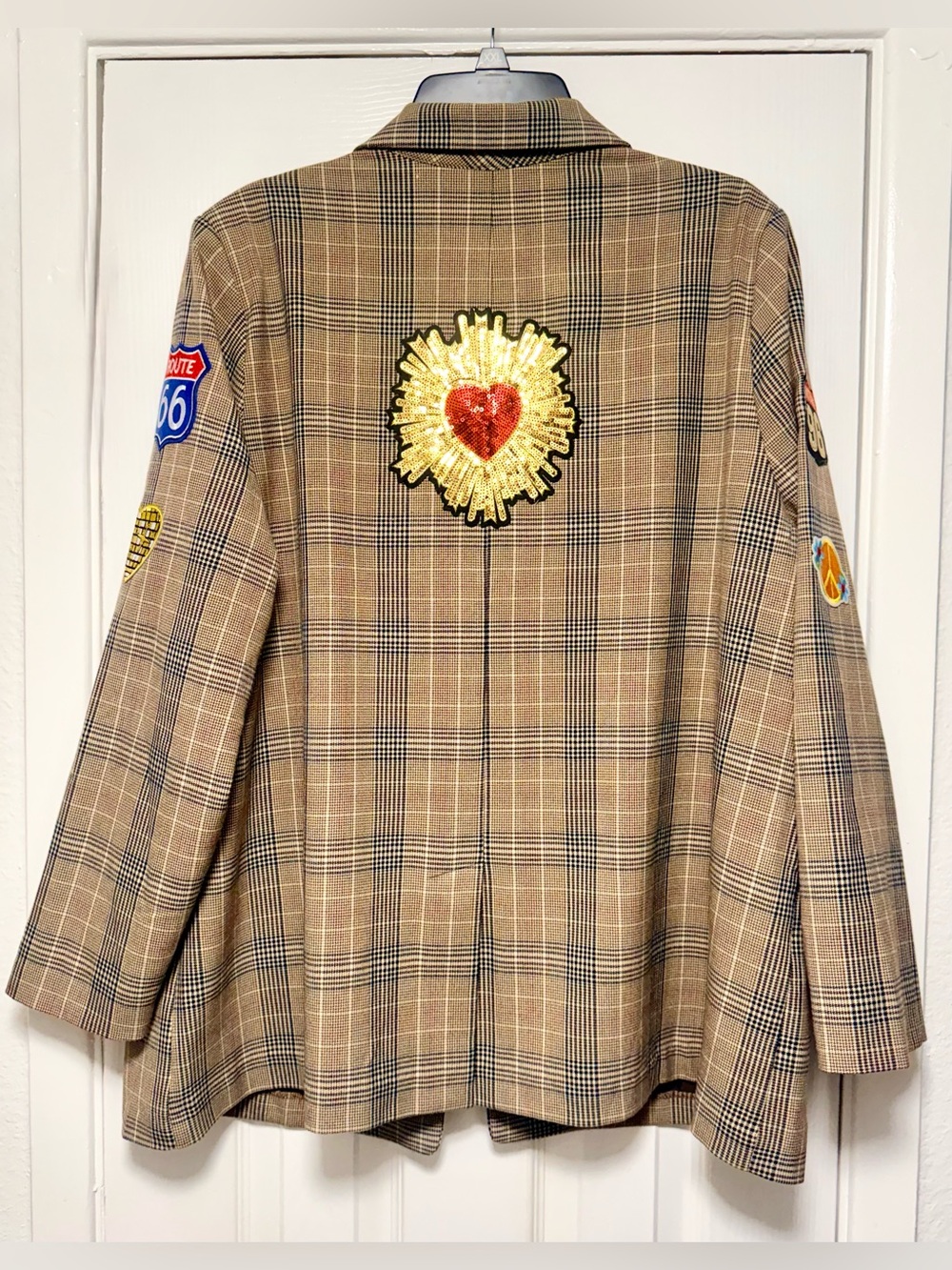 Upcycled Old Navy Plaid Blazer with Colorful Embroidered Patches - Picture 10 of 13